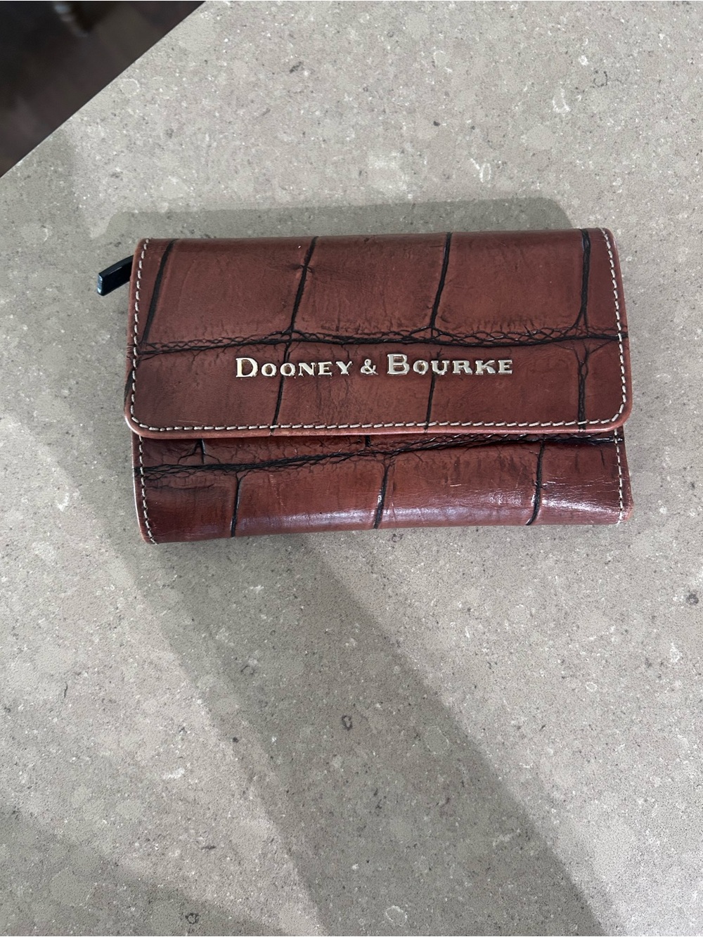 Dooney & Bourke Brown Croc Embossed Leather Tri-Fold Wallet